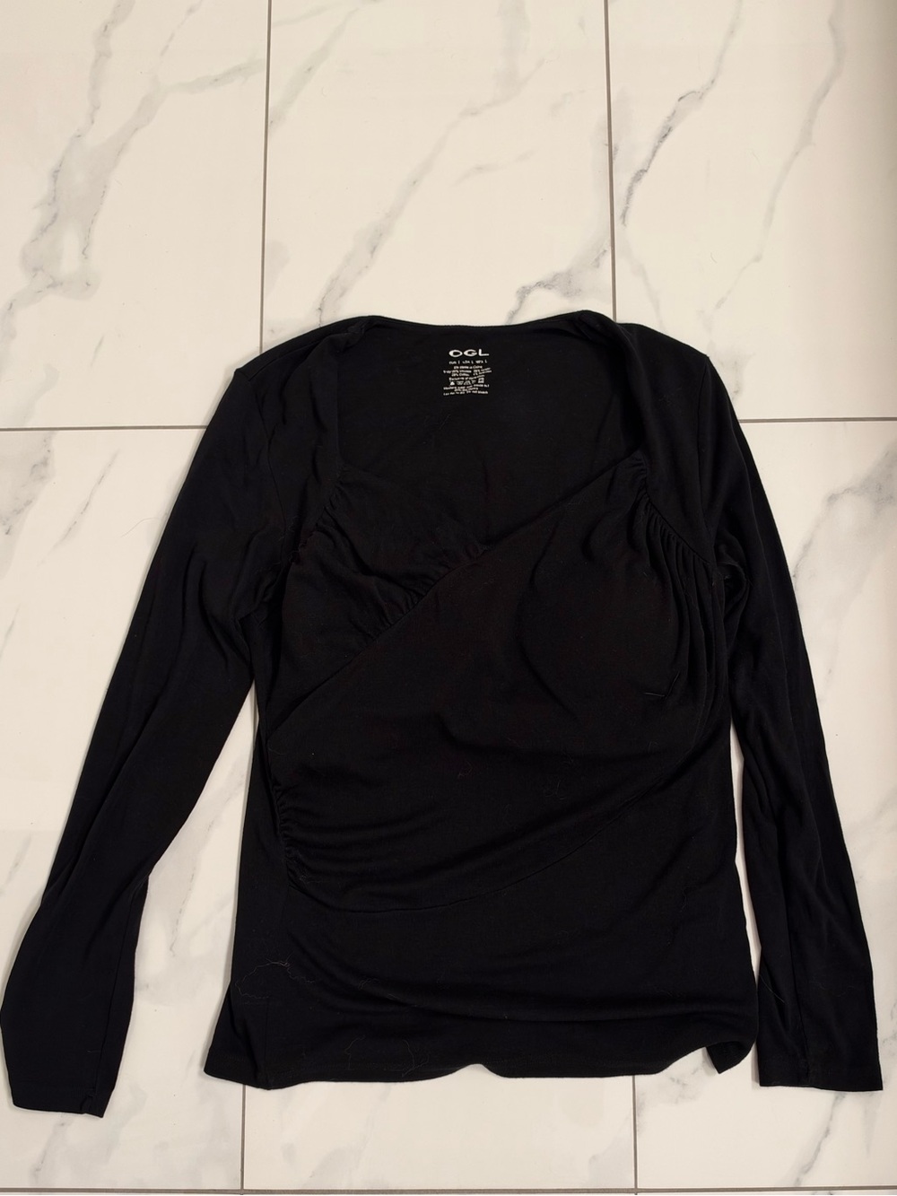 OGL Long Sleeve Ruched Top in Black
